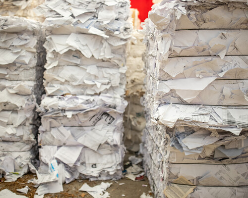 Mixed white office paper recycling bales